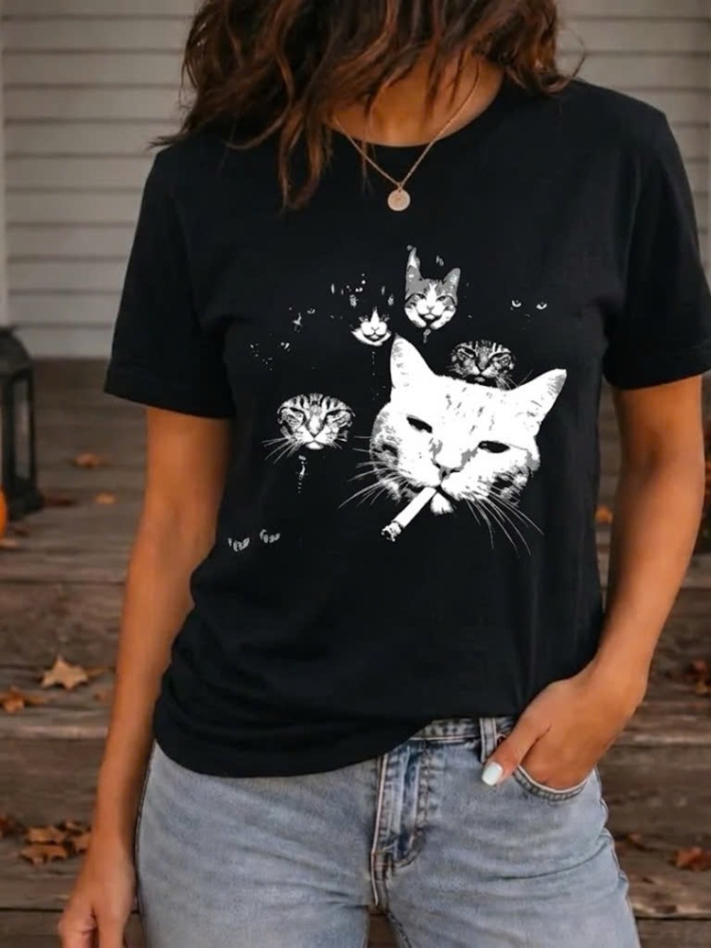 Gildan Black Tee with White Multi-Cat Graphic